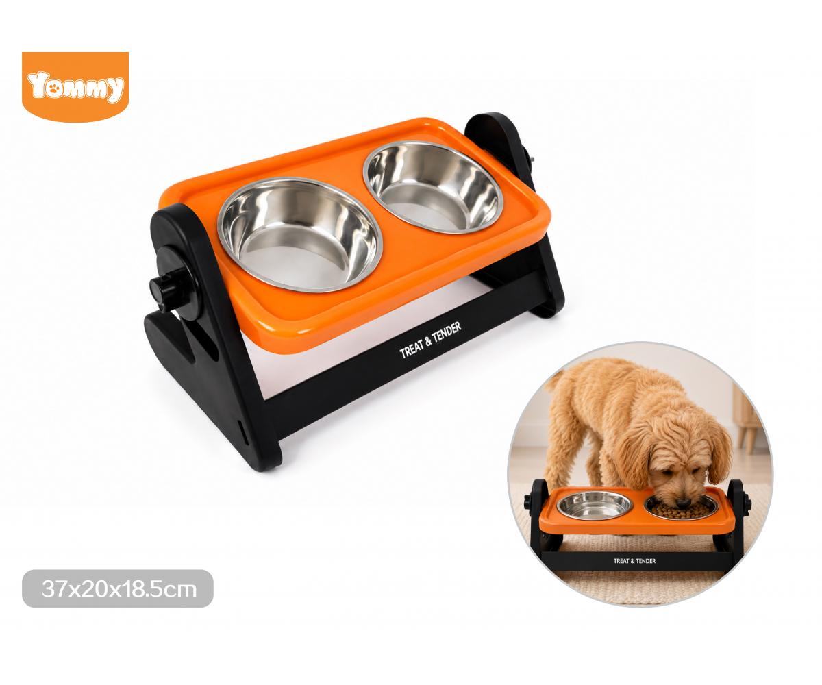 Comedero doble elevado para mascotas con dos recipientes extraíbles
