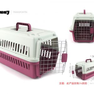 Transportín para mascotas en color rosa, con puerta de metal resistente